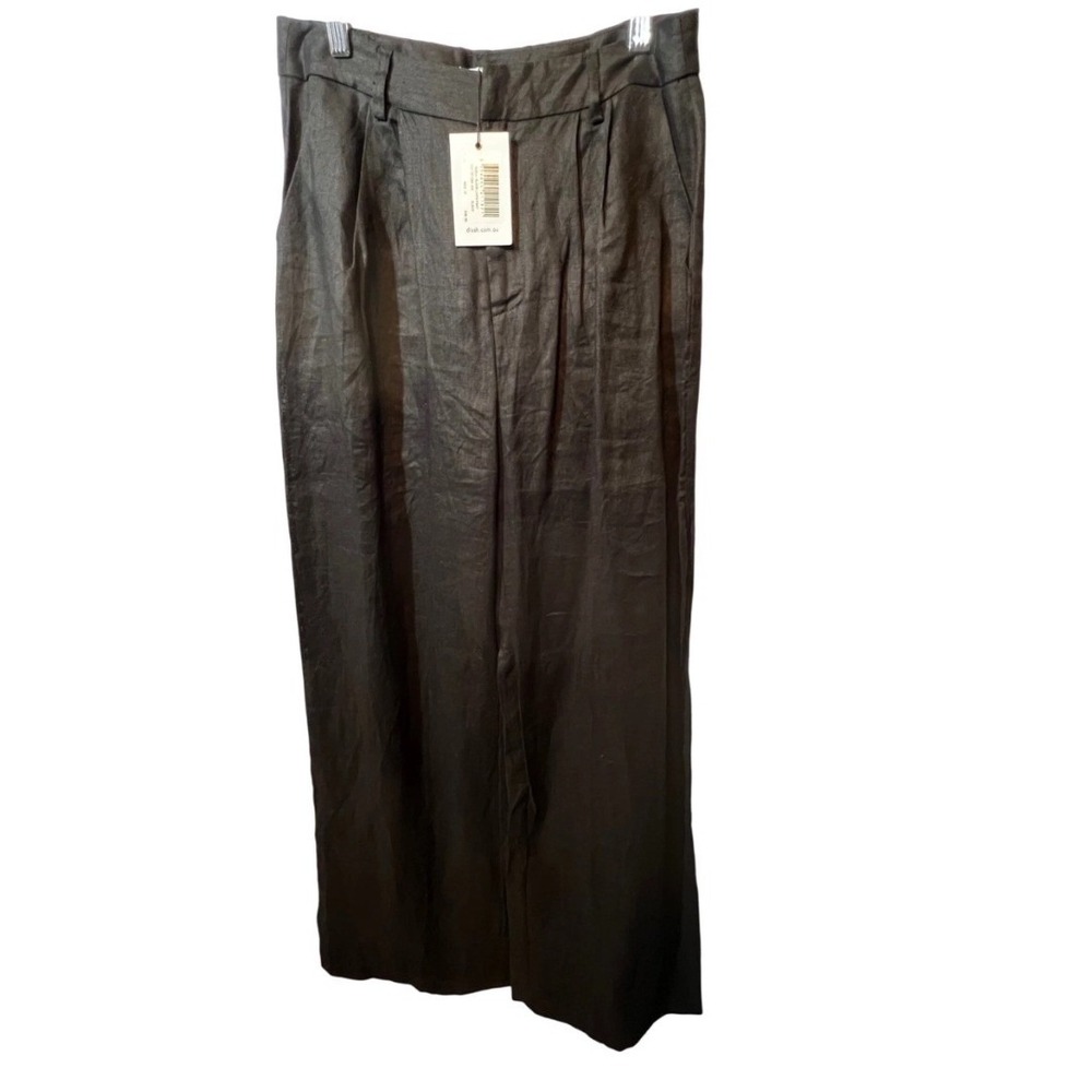DISSH Norah Black 100% Linen Wide Leg Pleated High Rise Trousers Size 10 NEW